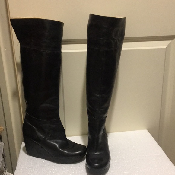 Michael Michael Kors women knee high leather wedge boots faux fur cuff size 7.5 - Picture 5 of 17